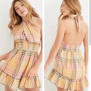 NWT Aerie Plaid Halter Dress